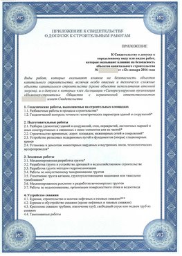 Приложение к свидетельству о допуске к строительным работам Кизляр СРО в строительстве